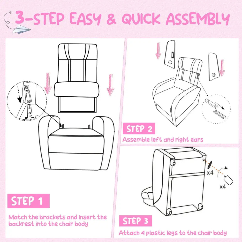 Kids Recliner Chair with Side Pockets and Footrest-Pink - Pink - Kids Chairs & Seating