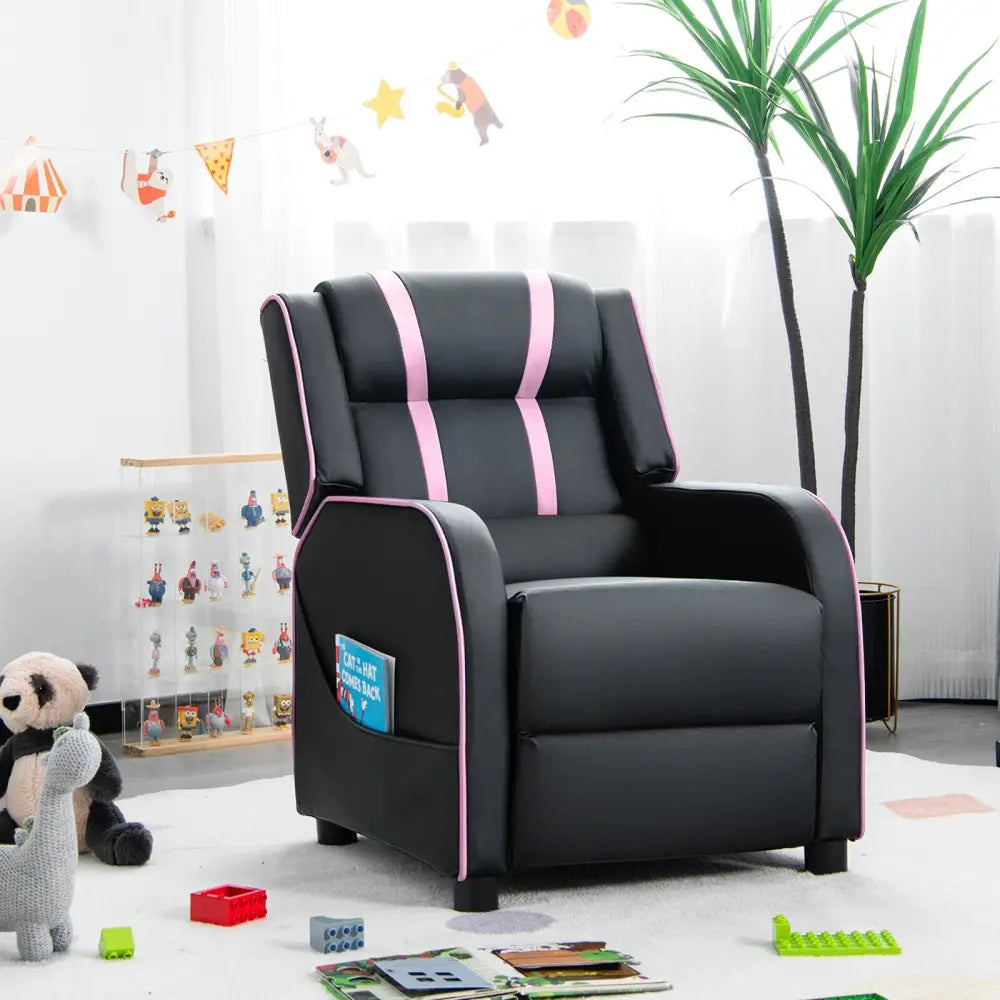 Kids Recliner Chair with Side Pockets and Footrest-Pink - Pink - Kids Chairs & Seating