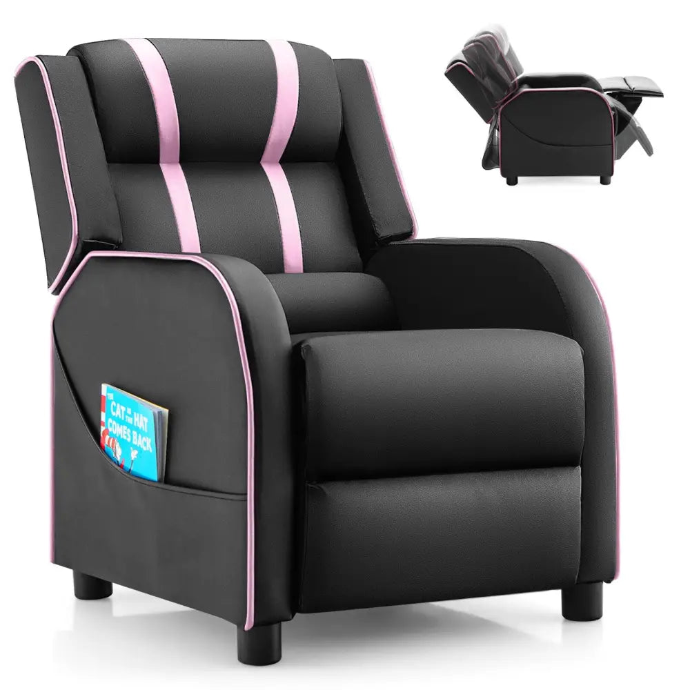 Kids Recliner Chair with Side Pockets and Footrest-Pink - Pink - Kids Chairs & Seating