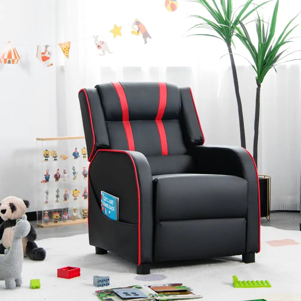 Kids Recliner Chair with Side Pockets and Footrest-Red - Red - Kids Chairs & Seating