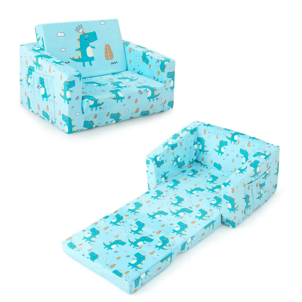 Kids Recliner Sofa Converts to Sleeper Bed for Boys Girls-Blue - Blue - Kids Chairs & Seating