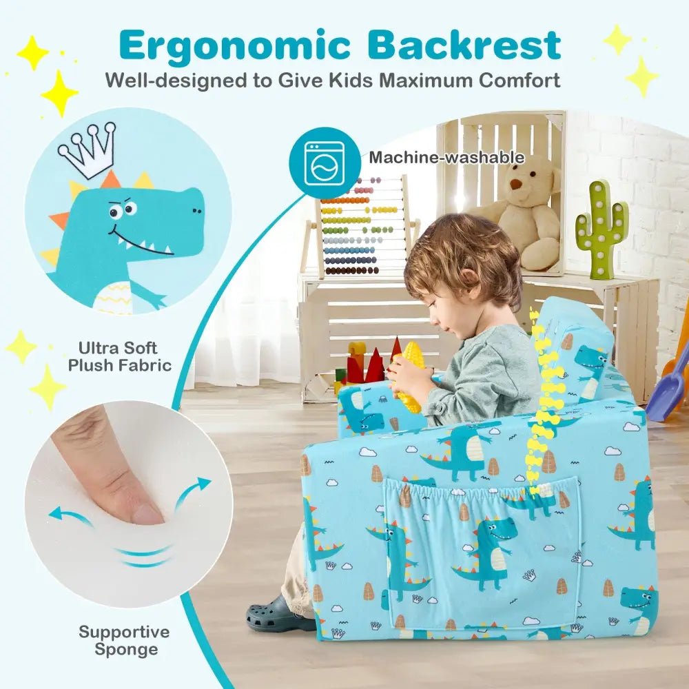 Kids Recliner Sofa Converts to Sleeper Bed for Boys Girls-Blue - Blue - Kids Chairs & Seating