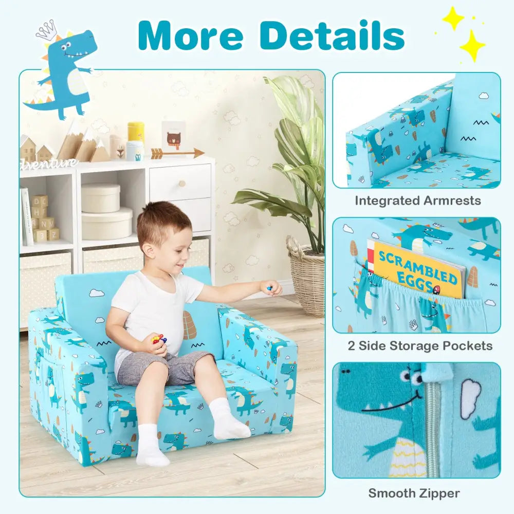 Kids Recliner Sofa Converts to Sleeper Bed for Boys Girls-Blue - Blue - Kids Chairs & Seating