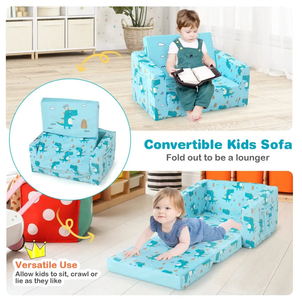 Kids Recliner Sofa Converts to Sleeper Bed for Boys Girls-Blue - Blue - Kids Chairs & Seating