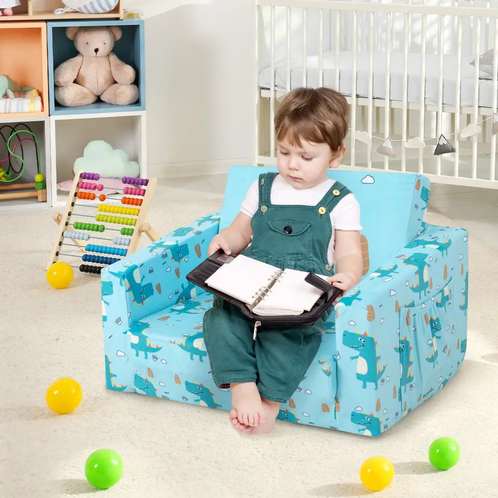 Kids Recliner Sofa Converts to Sleeper Bed for Boys Girls-Blue - Blue - Kids Chairs & Seating