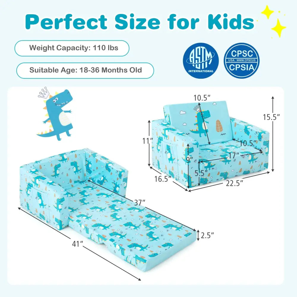 Kids Recliner Sofa Converts to Sleeper Bed for Boys Girls-Blue - Blue - Kids Chairs & Seating