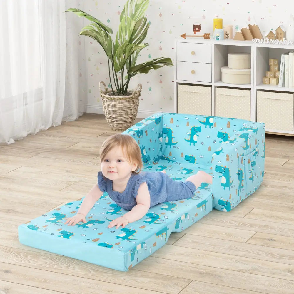 Kids Recliner Sofa Converts to Sleeper Bed for Boys Girls-Blue - Blue - Kids Chairs & Seating