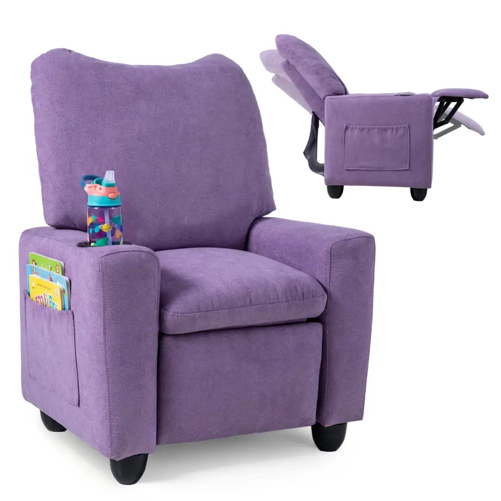 Kids Recliner Toddler Single Sofa with Adjustable Footrest and Cup Holder-Purple - Purple - Kids Chairs & Seating
