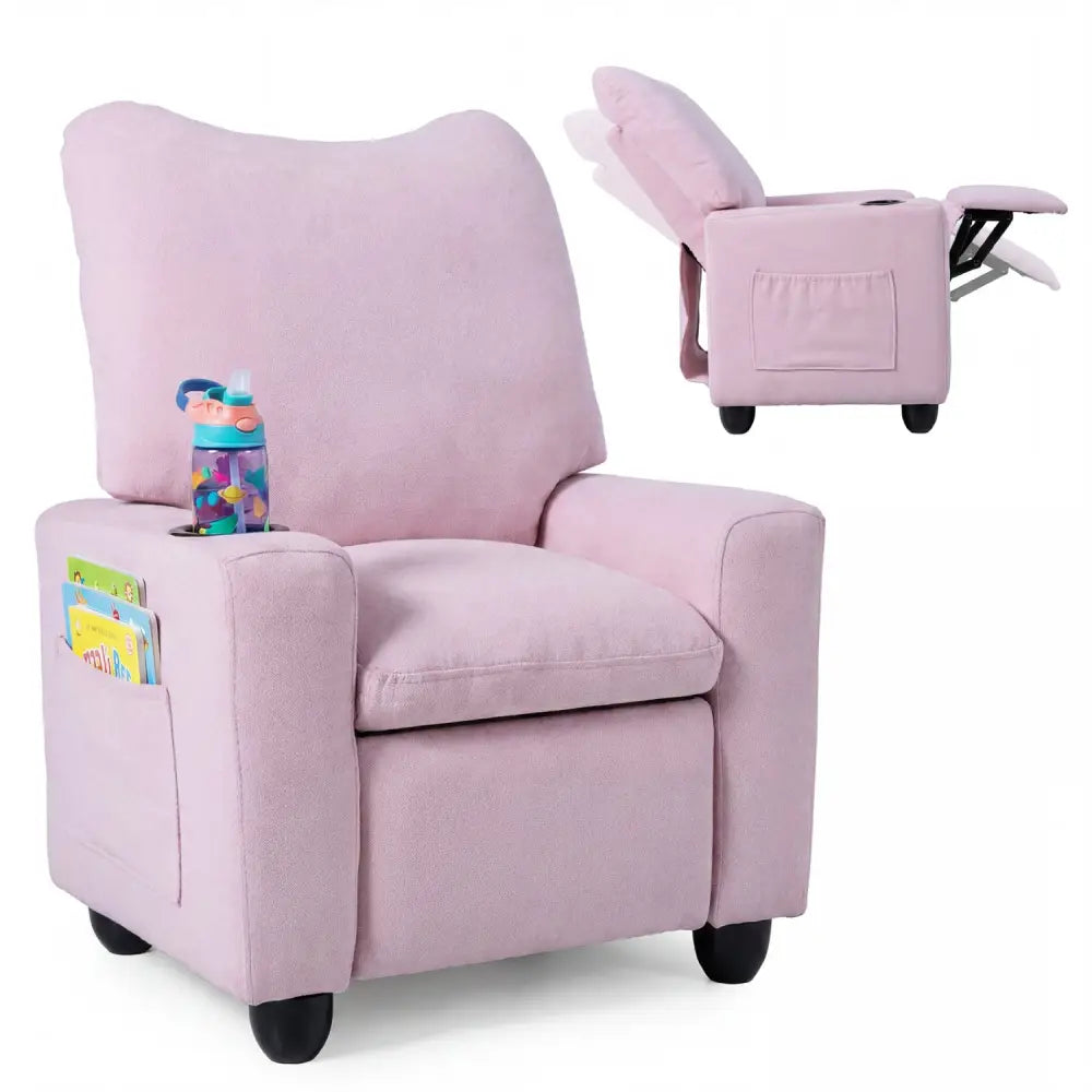 Kids Recliner Toddler Single Sofa with Adjustable Footrest and Cup Holder-Pink - Pink - Kids Chairs & Seating