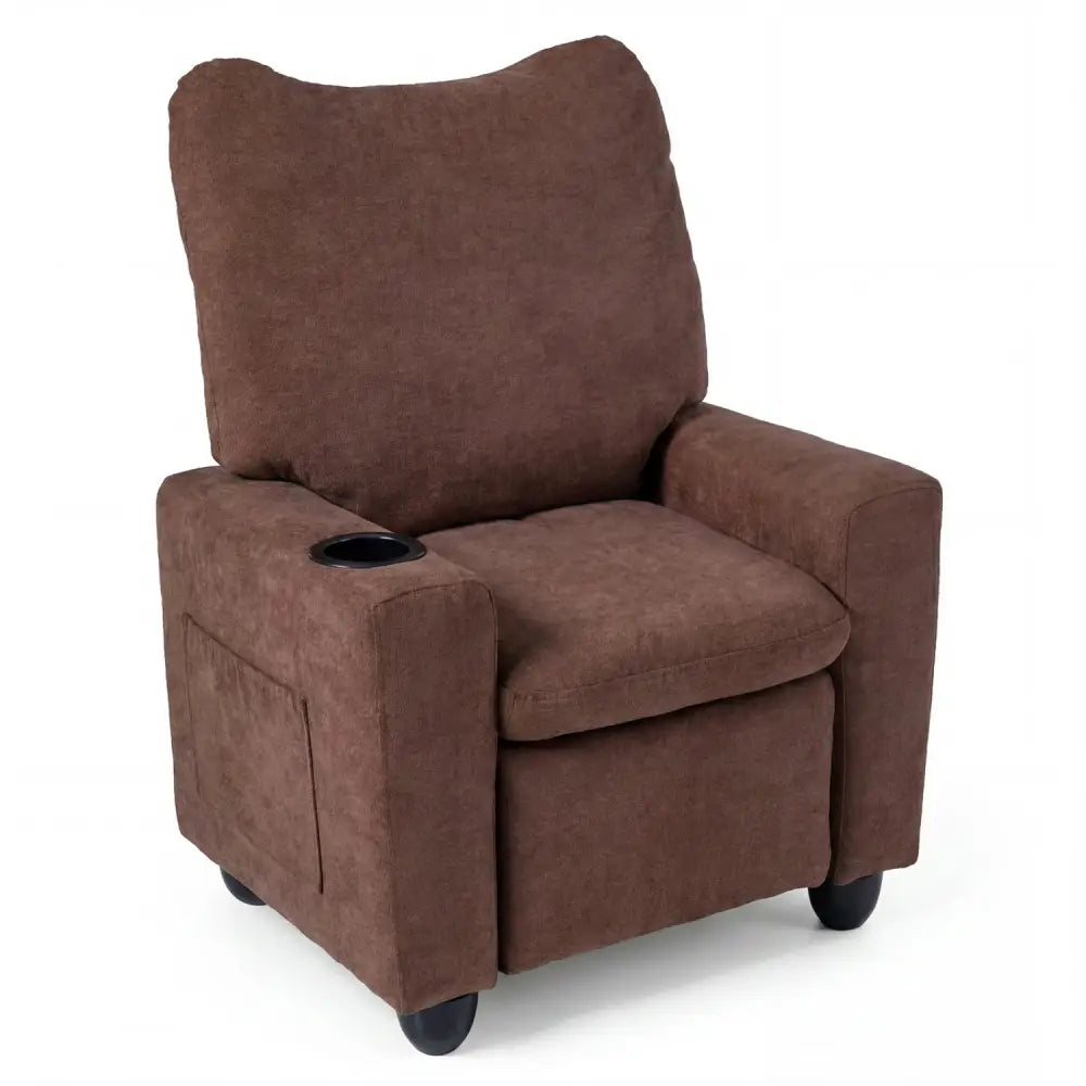 Kids Recliner Toddler Single Sofa with Adjustable Footrest and Cup Holder-Brown - Brown - Kids Chairs & Seating
