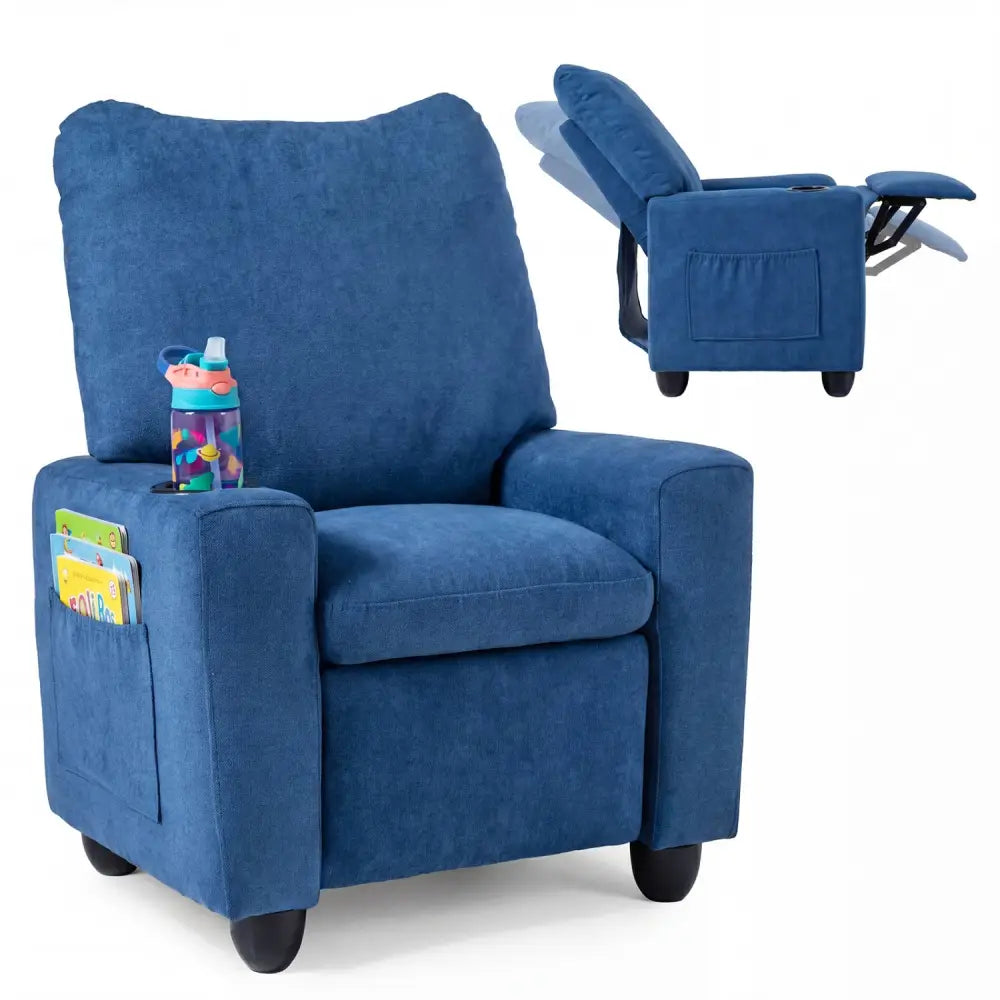Kids Recliner Toddler Single Sofa with Adjustable Footrest and Cup Holder-Navy - Navy - Kids Chairs & Seating