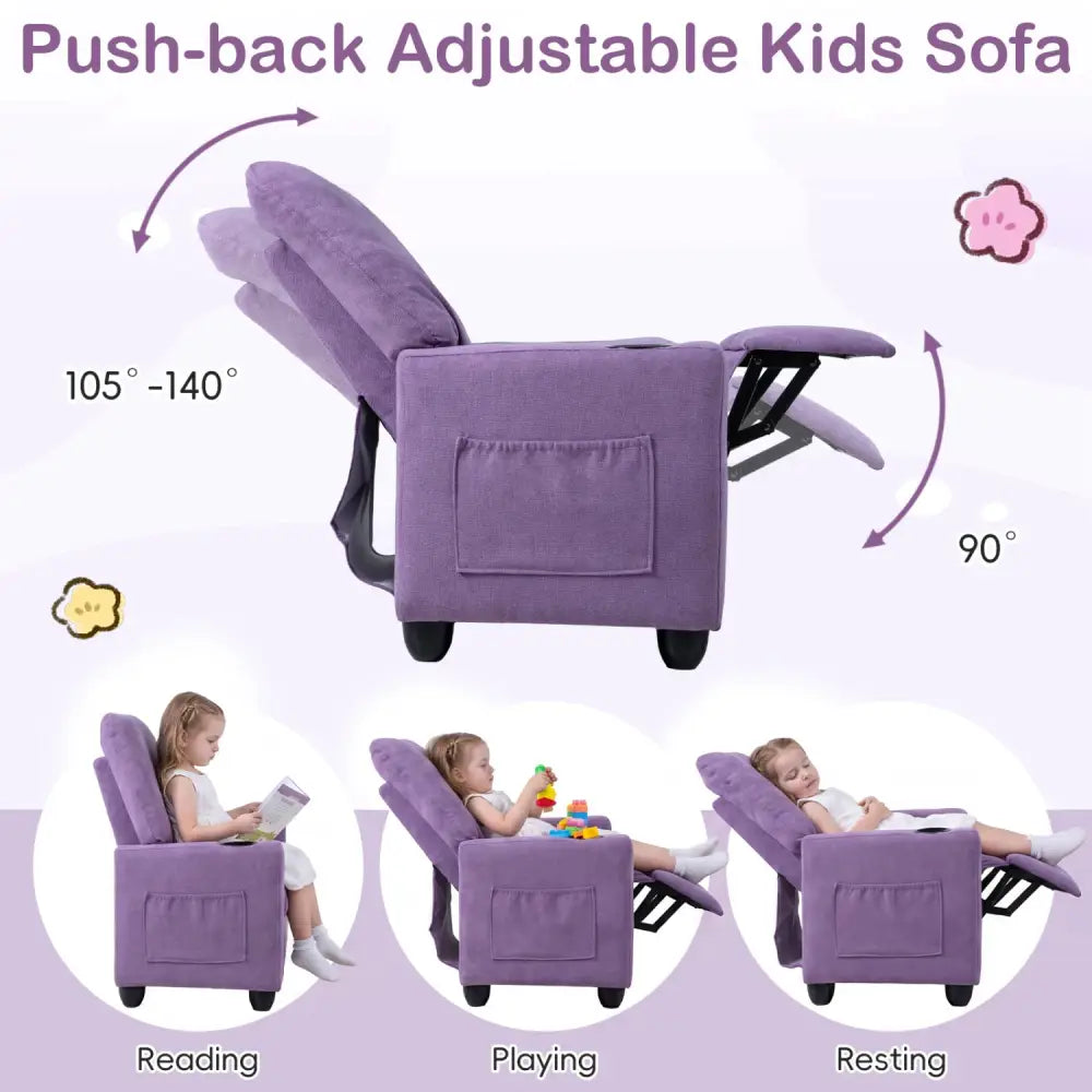 Kids Recliner Toddler Single Sofa with Adjustable Footrest and Cup Holder-Purple - Purple - Kids Chairs & Seating