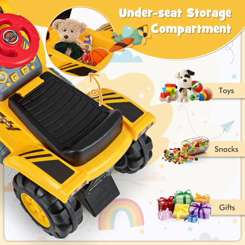 Kids Ride On Bulldozer Toy Play Truck with Adjustable Bucket Aged 3+ Years Old - Yellow - Push & Pedal Ride On Toys