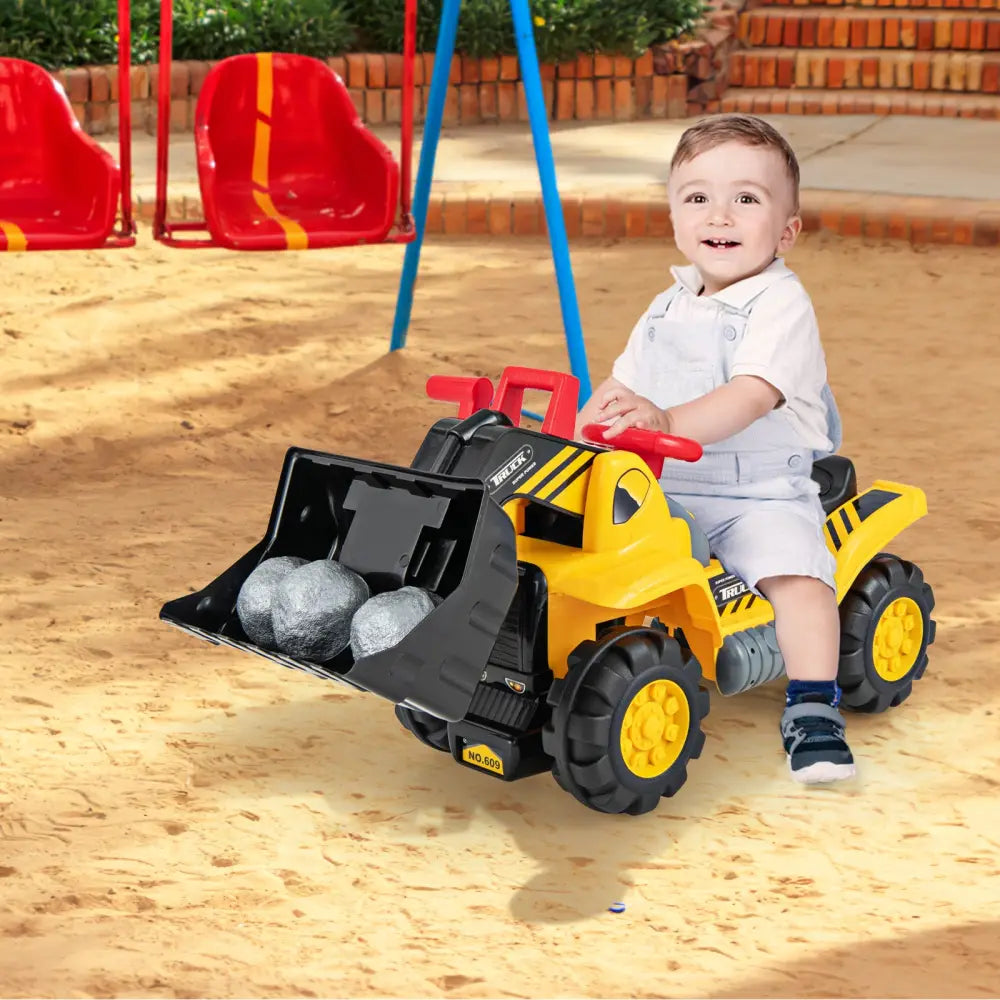 Kids Ride On Bulldozer Toy Play Truck with Adjustable Bucket Aged 3+ Years Old - Yellow - Push & Pedal Ride On Toys