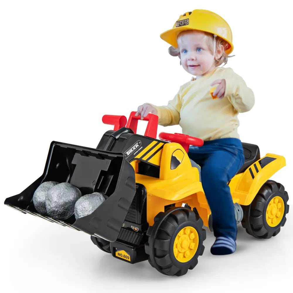 Kids Ride On Bulldozer Toy Play Truck with Adjustable Bucket Aged 3+ Years Old - Yellow - Push & Pedal Ride On Toys