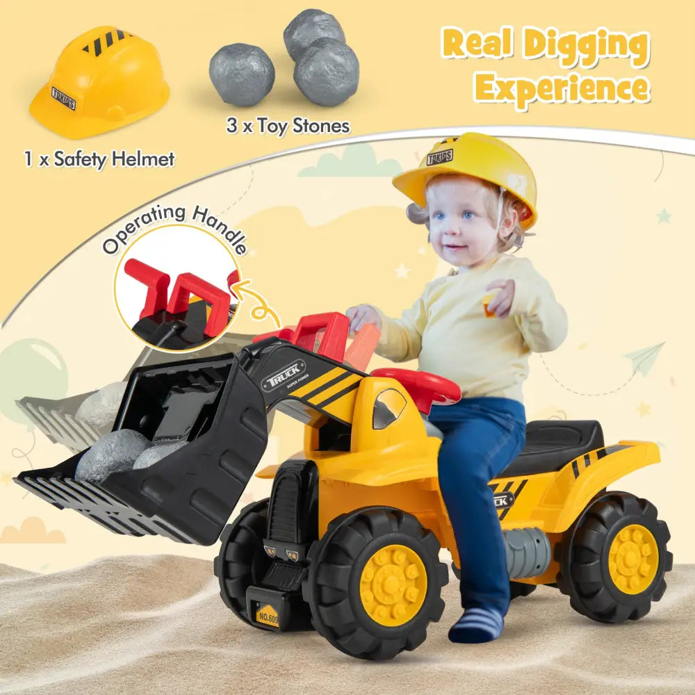 Kids Ride On Bulldozer Toy Play Truck with Adjustable Bucket Aged 3+ Years Old - Yellow - Push & Pedal Ride On Toys