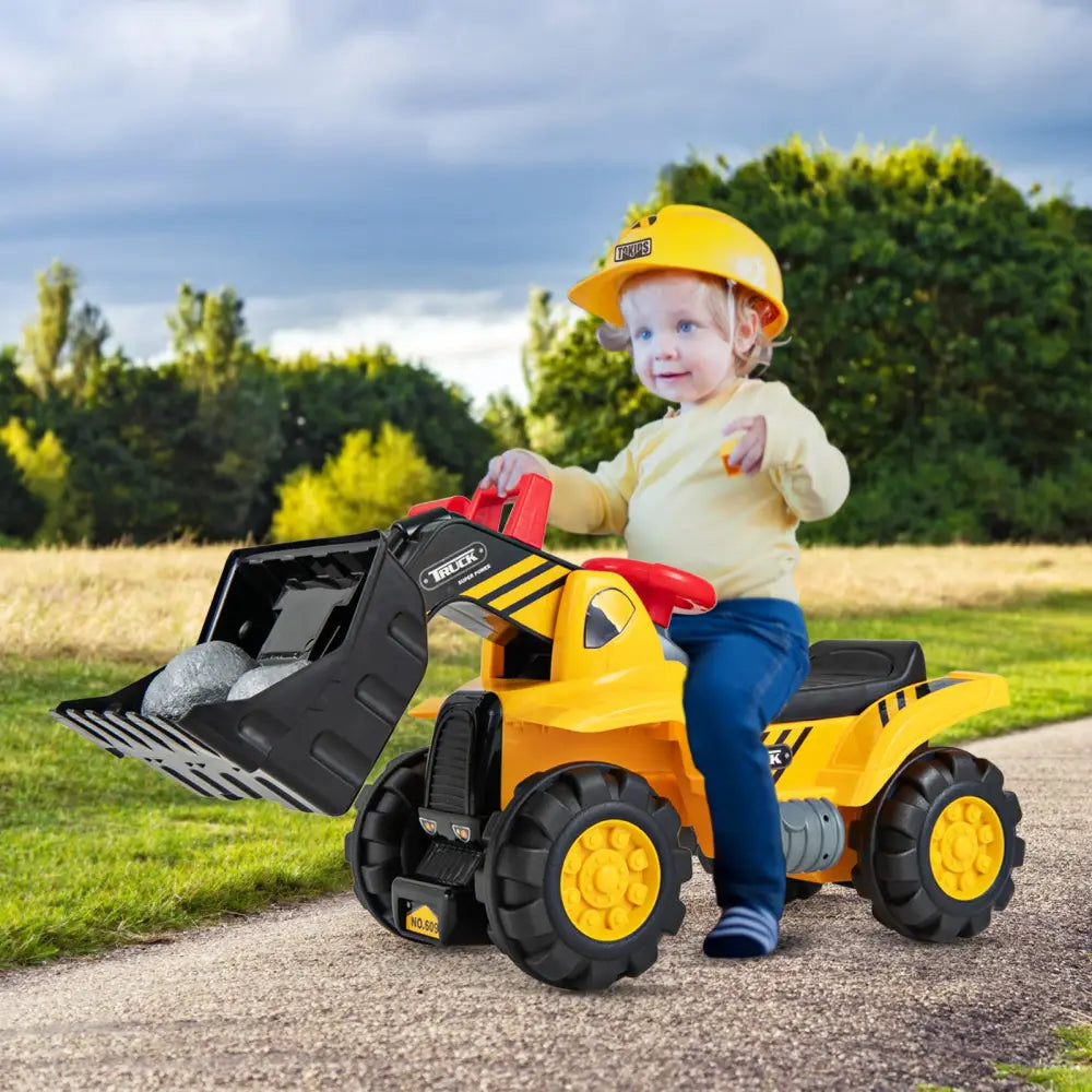 Kids Ride On Bulldozer Toy Play Truck with Adjustable Bucket Aged 3+ Years Old - Yellow - Push & Pedal Ride On Toys