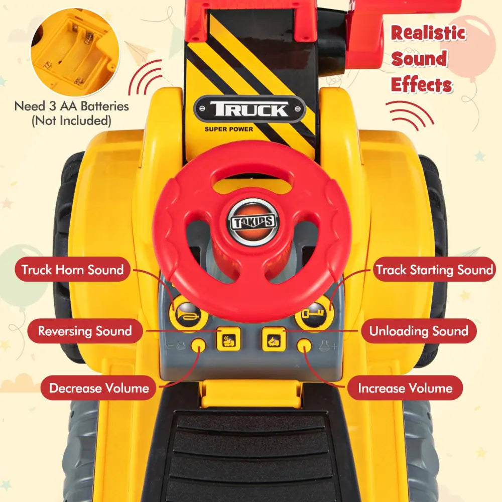 Kids Ride On Bulldozer Toy Play Truck with Adjustable Bucket Aged 3+ Years Old - Yellow - Push & Pedal Ride On Toys