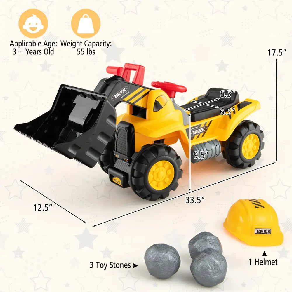 Kids Ride On Bulldozer Toy Play Truck with Adjustable Bucket Aged 3+ Years Old - Yellow - Push & Pedal Ride On Toys
