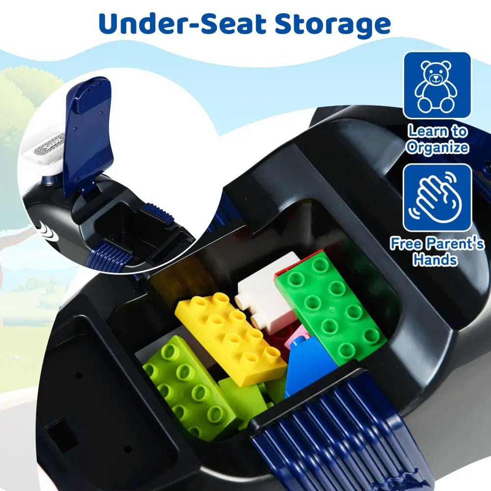 Kids Ride On Car Sliding Toy with Music and Under-Seat Storage-Black & Blue - Black & Blue - Push & Pedal Ride On Toys
