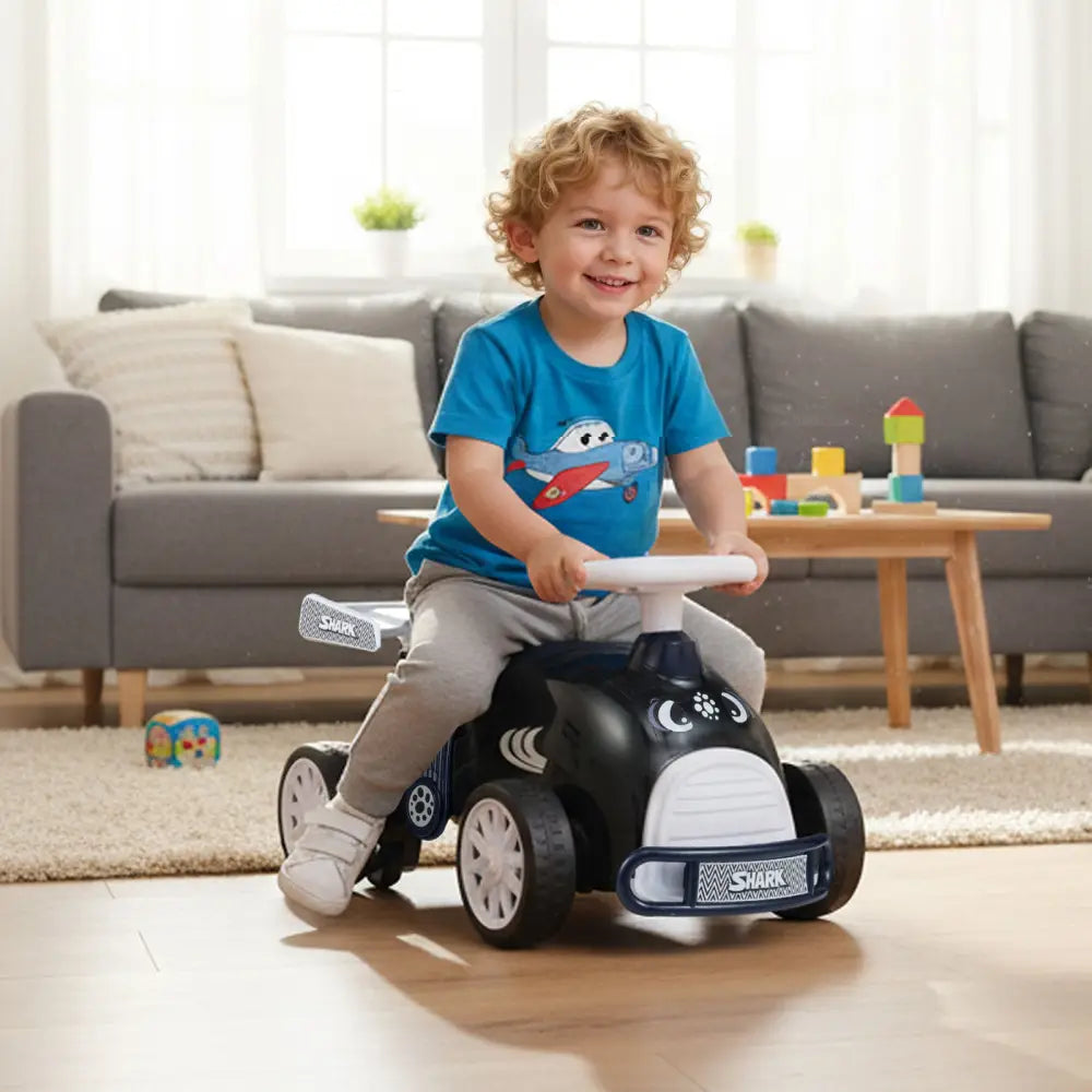 Kids Ride On Car Sliding Toy with Music and Under-Seat Storage-Black & Blue - Black & Blue - Push & Pedal Ride On Toys