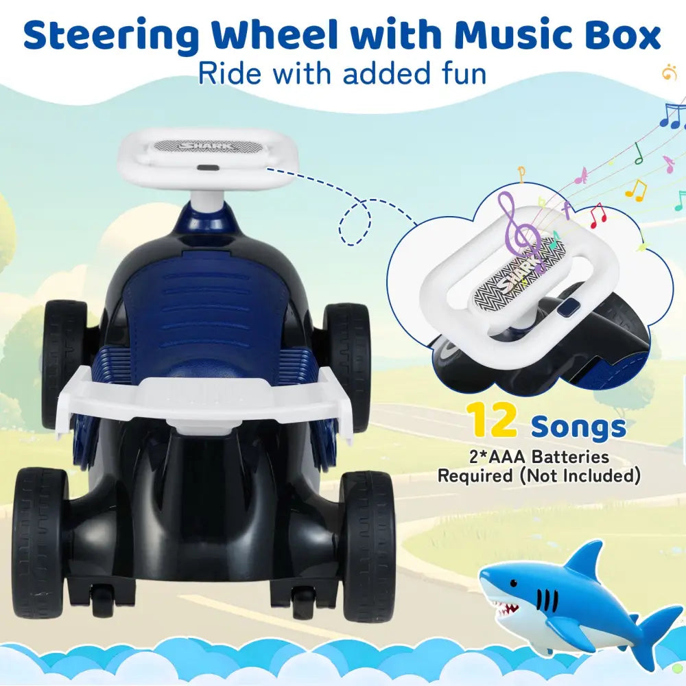 Kids Ride On Car Sliding Toy with Music and Under-Seat Storage-Black & Blue - Black & Blue - Push & Pedal Ride On Toys