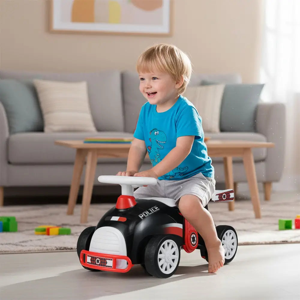 Kids Ride On Car Sliding Toy with Music and Under-Seat Storage-Black & Red - Black & Red - Push & Pedal Ride On Toys