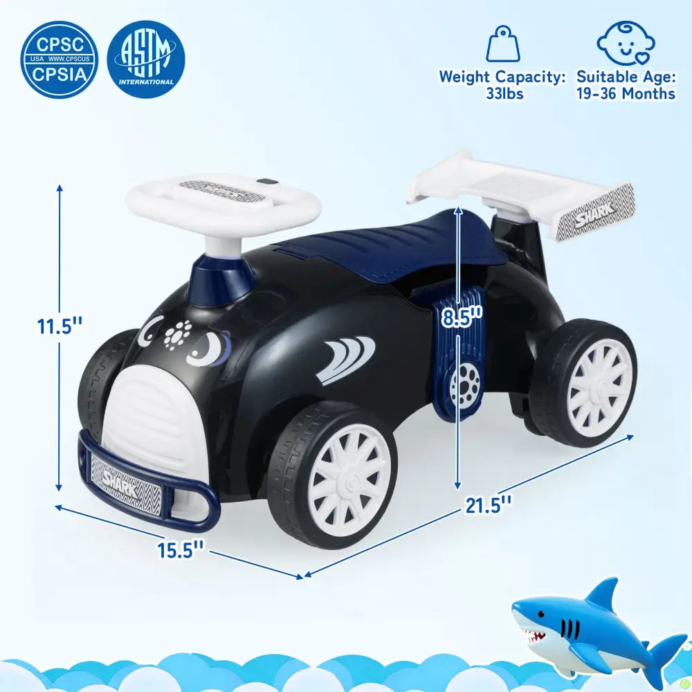 Kids Ride On Car Sliding Toy with Music and Under-Seat Storage-Black & Blue - Black & Blue - Push & Pedal Ride On Toys