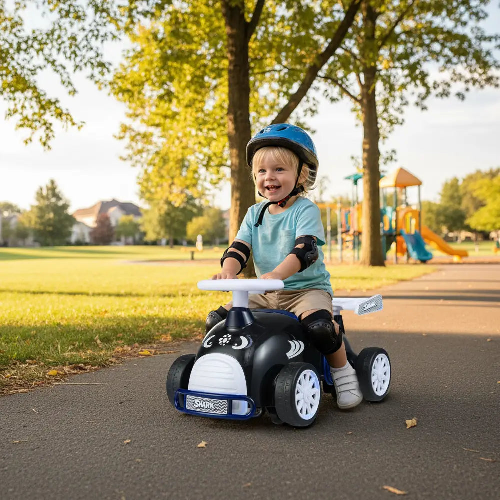 Kids Ride On Car Sliding Toy with Music and Under-Seat Storage-Black & Blue - Black & Blue - Push & Pedal Ride On Toys