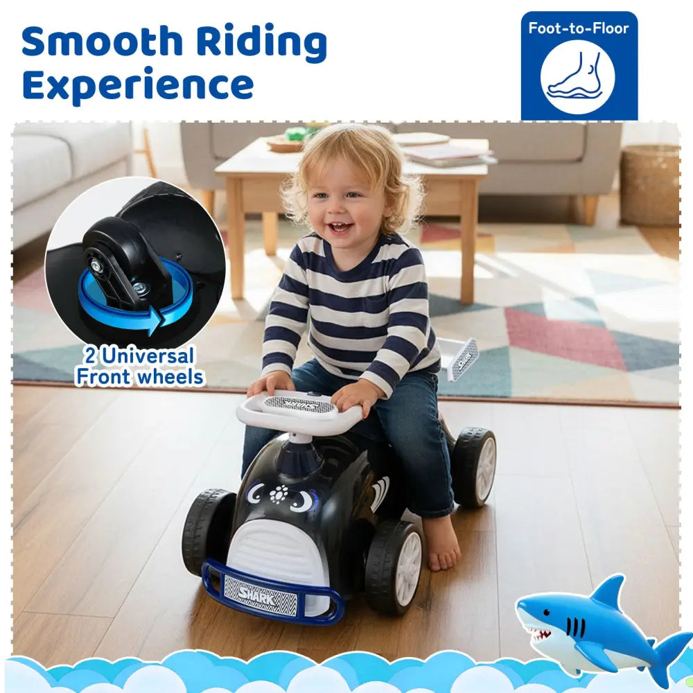 Kids Ride On Car Sliding Toy with Music and Under-Seat Storage-Black & Blue - Black & Blue - Push & Pedal Ride On Toys