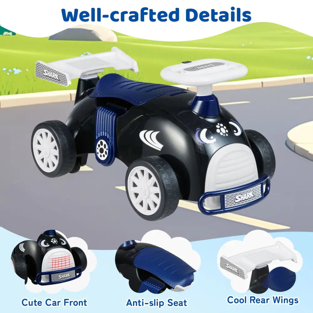 Kids Ride On Car Sliding Toy with Music and Under-Seat Storage-Black & Blue - Black & Blue - Push & Pedal Ride On Toys