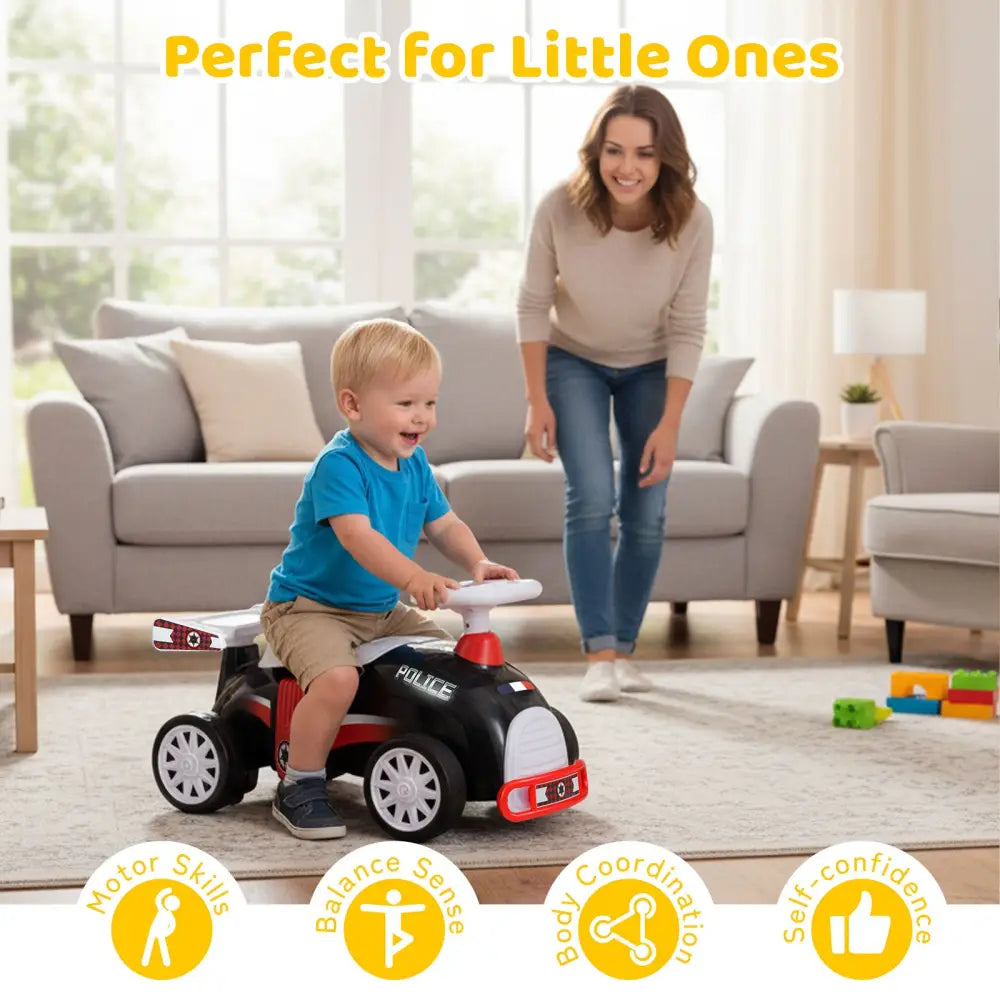 Kids Ride On Car Sliding Toy with Music and Under-Seat Storage-Black & Red - Black & Red - Push & Pedal Ride On Toys