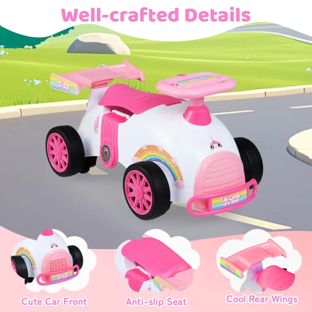 Kids Ride On Car Sliding Toy with Music and Under-Seat Storage-Pink - Pink - Push & Pedal Ride On Toys