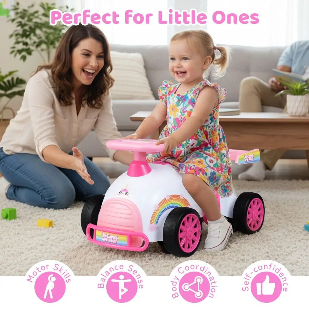 Kids Ride On Car Sliding Toy with Music and Under-Seat Storage-Pink - Pink - Push & Pedal Ride On Toys