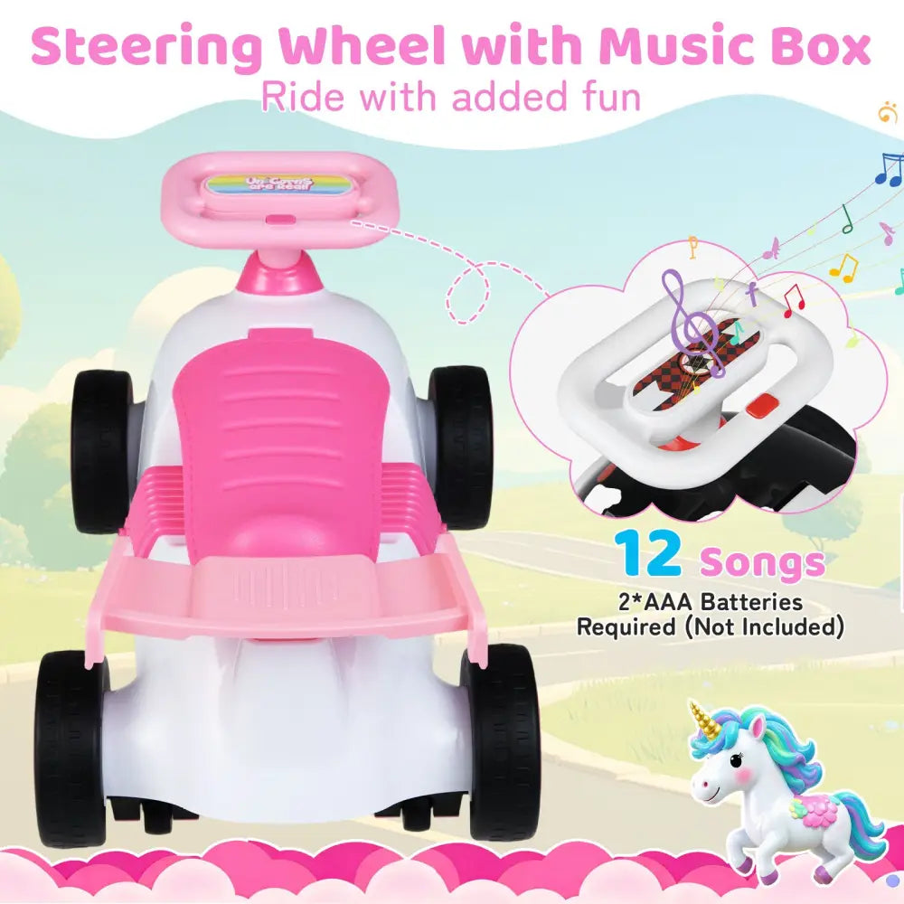 Kids Ride On Car Sliding Toy with Music and Under-Seat Storage-Pink - Pink - Push & Pedal Ride On Toys