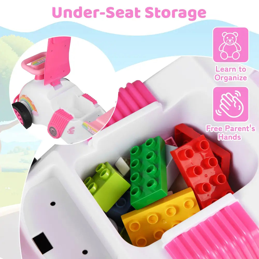 Kids Ride On Car Sliding Toy with Music and Under-Seat Storage-Pink - Pink - Push & Pedal Ride On Toys