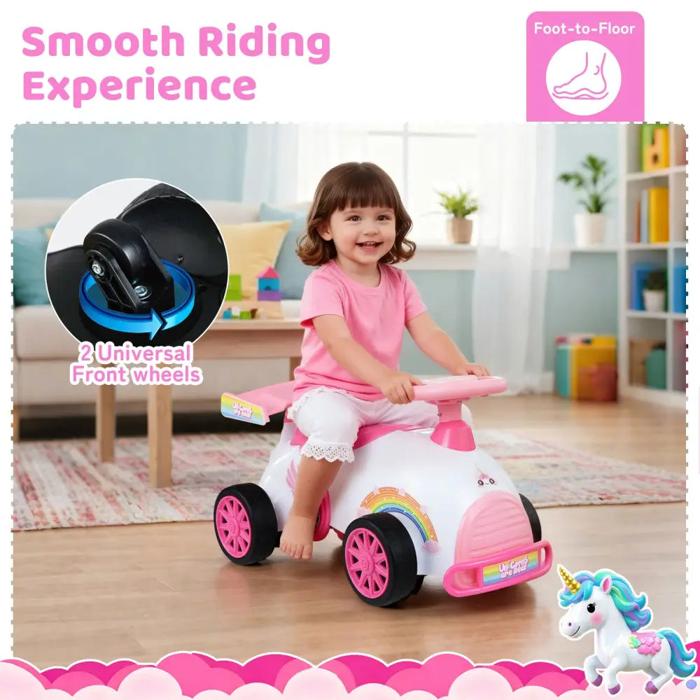 Kids Ride On Car Sliding Toy with Music and Under-Seat Storage-Pink - Pink - Push & Pedal Ride On Toys