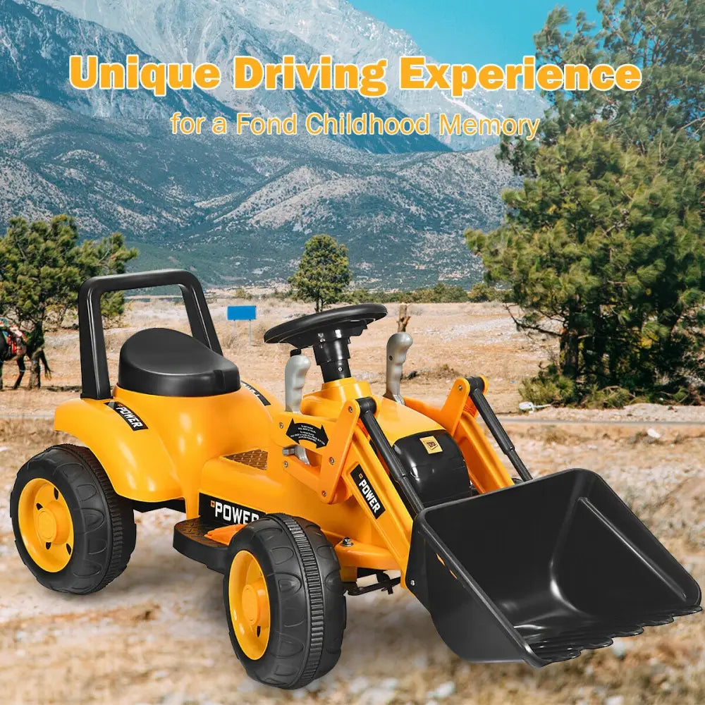 Kids Ride On Excavator Digger 6V Battery Powered Tractor -Yellow - Yellow - Powered Ride On Toys