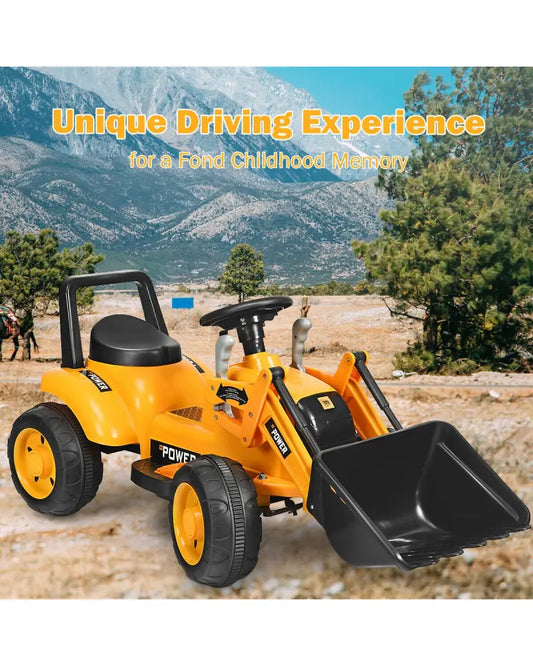 Kids Ride On Excavator Digger 6V Battery Powered Tractor -Yellow - Yellow - Powered Ride On Toys