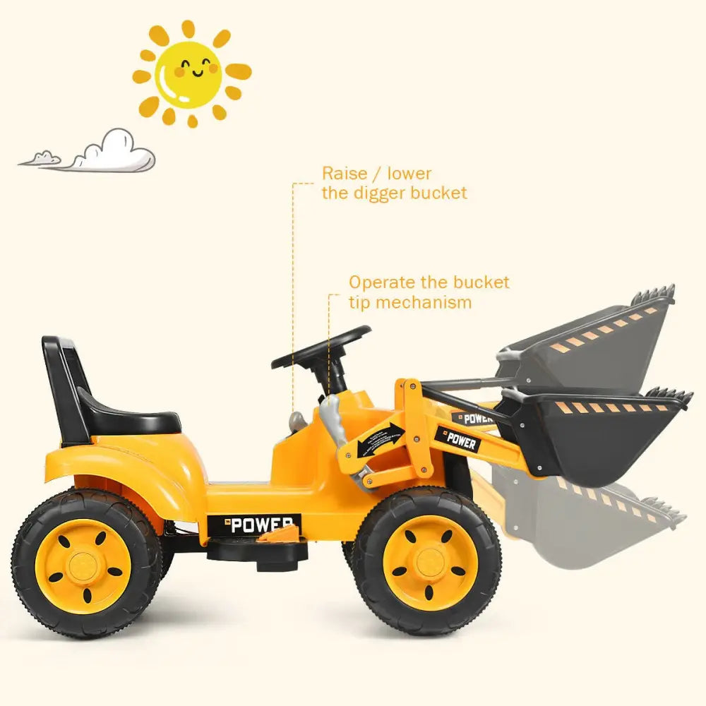Kids Ride On Excavator Digger 6V Battery Powered Tractor -Yellow - Yellow - Powered Ride On Toys