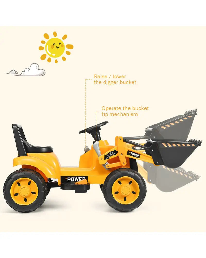 Kids Ride On Excavator Digger 6V Battery Powered Tractor -Yellow - Yellow - Powered Ride On Toys