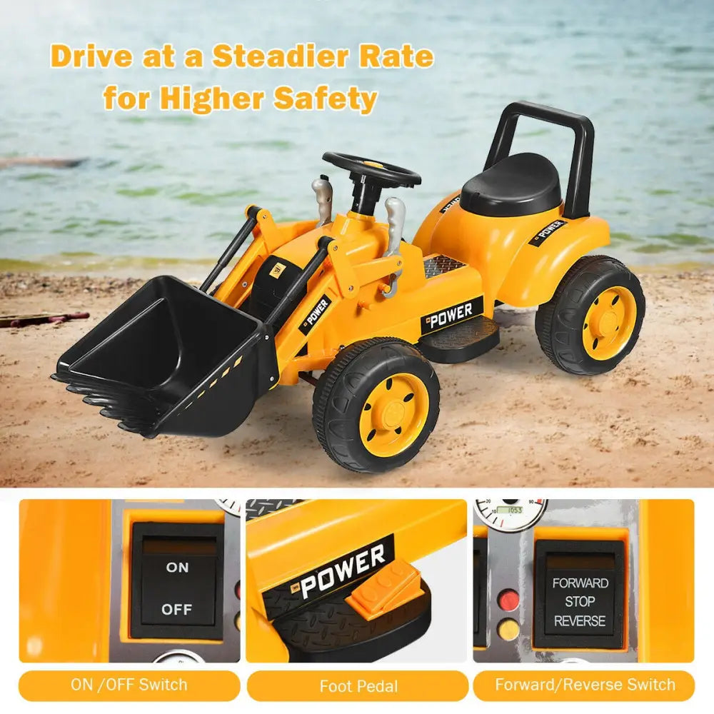 Kids Ride On Excavator Digger 6V Battery Powered Tractor -Yellow - Yellow - Powered Ride On Toys