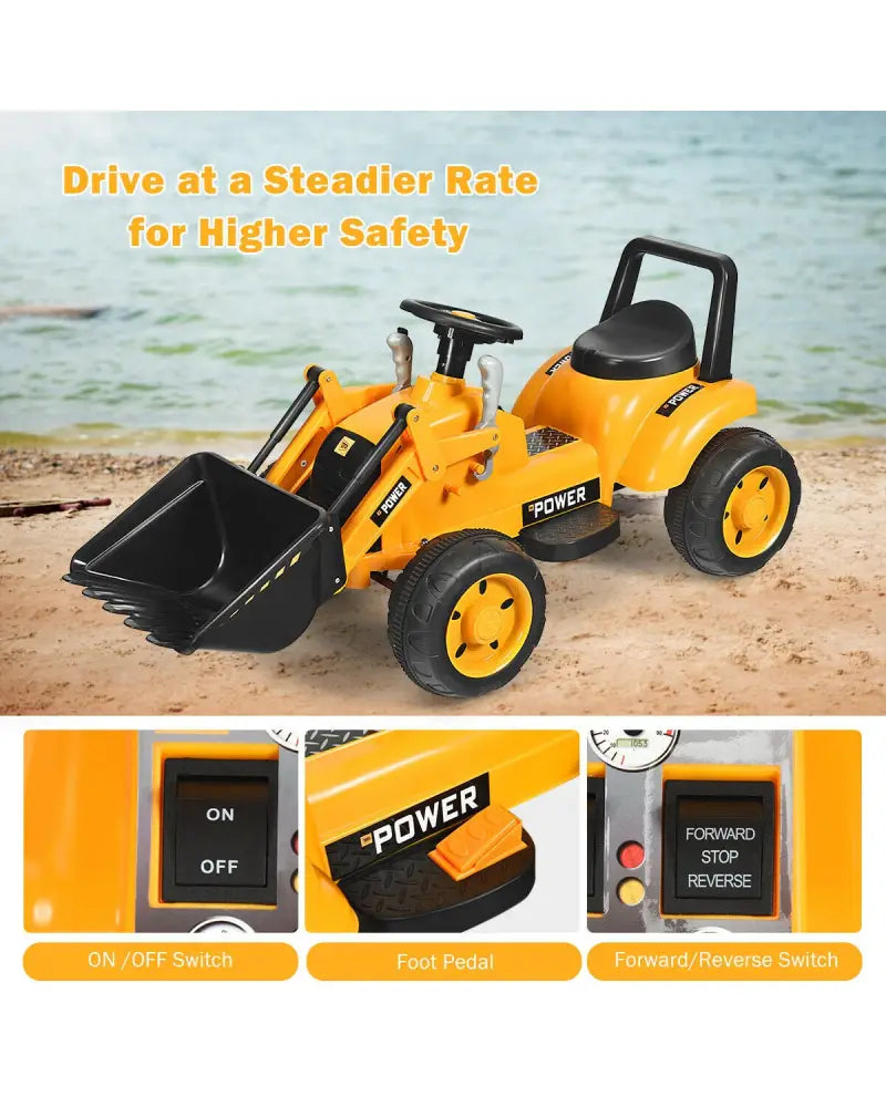 Kids Ride On Excavator Digger 6V Battery Powered Tractor -Yellow - Yellow - Powered Ride On Toys