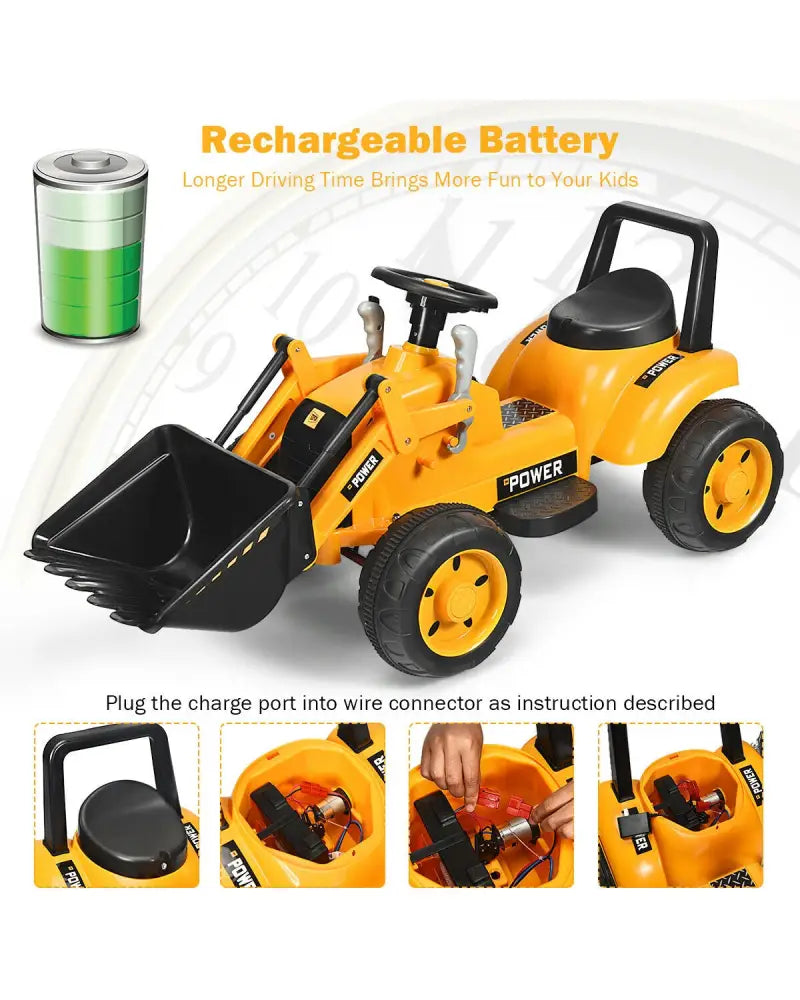 Kids Ride On Excavator Digger 6V Battery Powered Tractor -Yellow - Yellow - Powered Ride On Toys