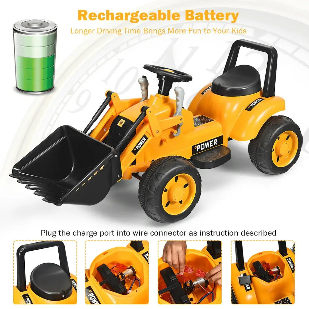 Kids Ride On Excavator Digger 6V Battery Powered Tractor -Yellow - Yellow - Powered Ride On Toys