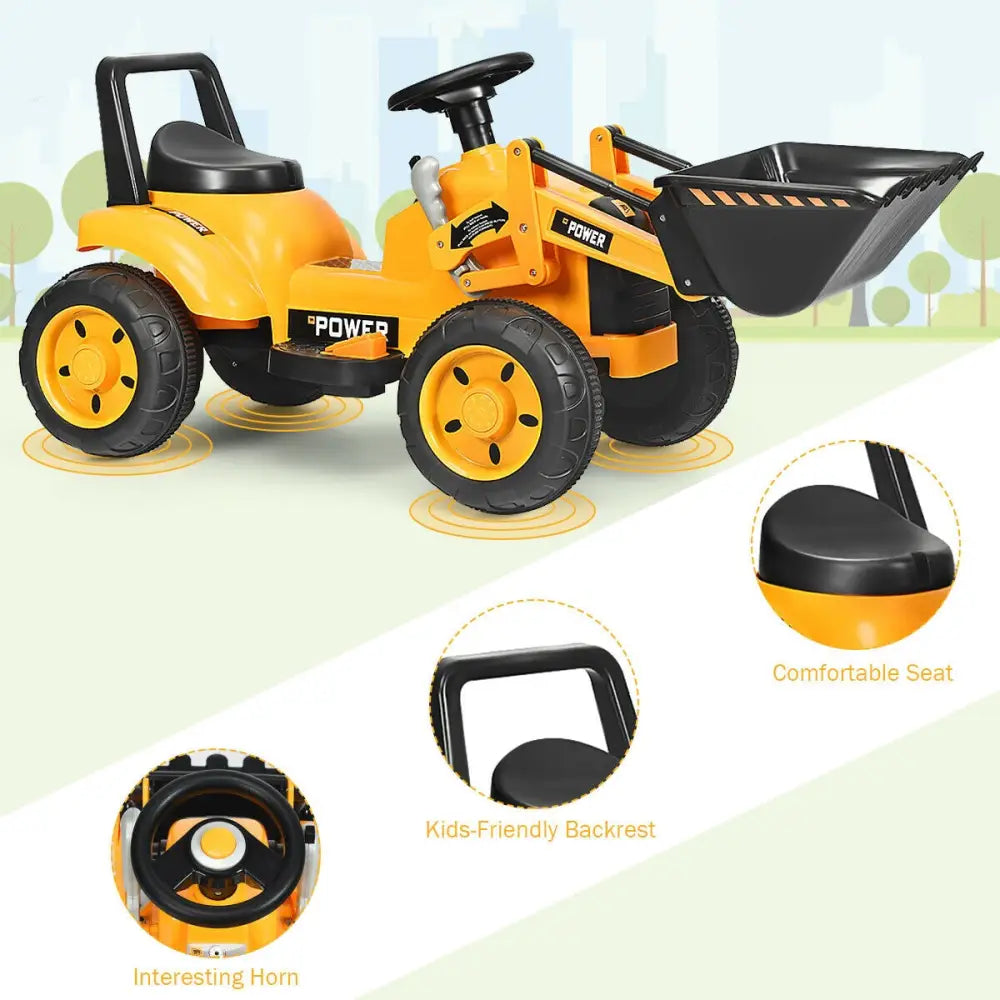 Kids Ride On Excavator Digger 6V Battery Powered Tractor -Yellow - Yellow - Powered Ride On Toys