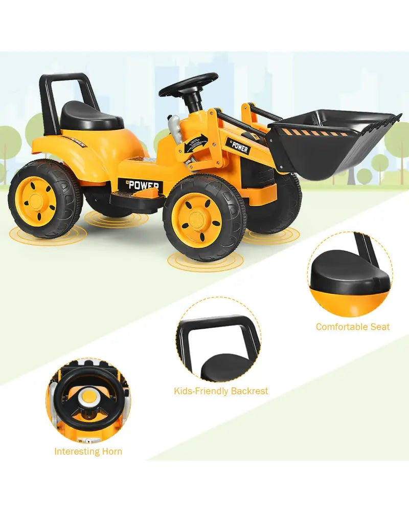 Kids Ride On Excavator Digger 6V Battery Powered Tractor -Yellow - Yellow - Powered Ride On Toys