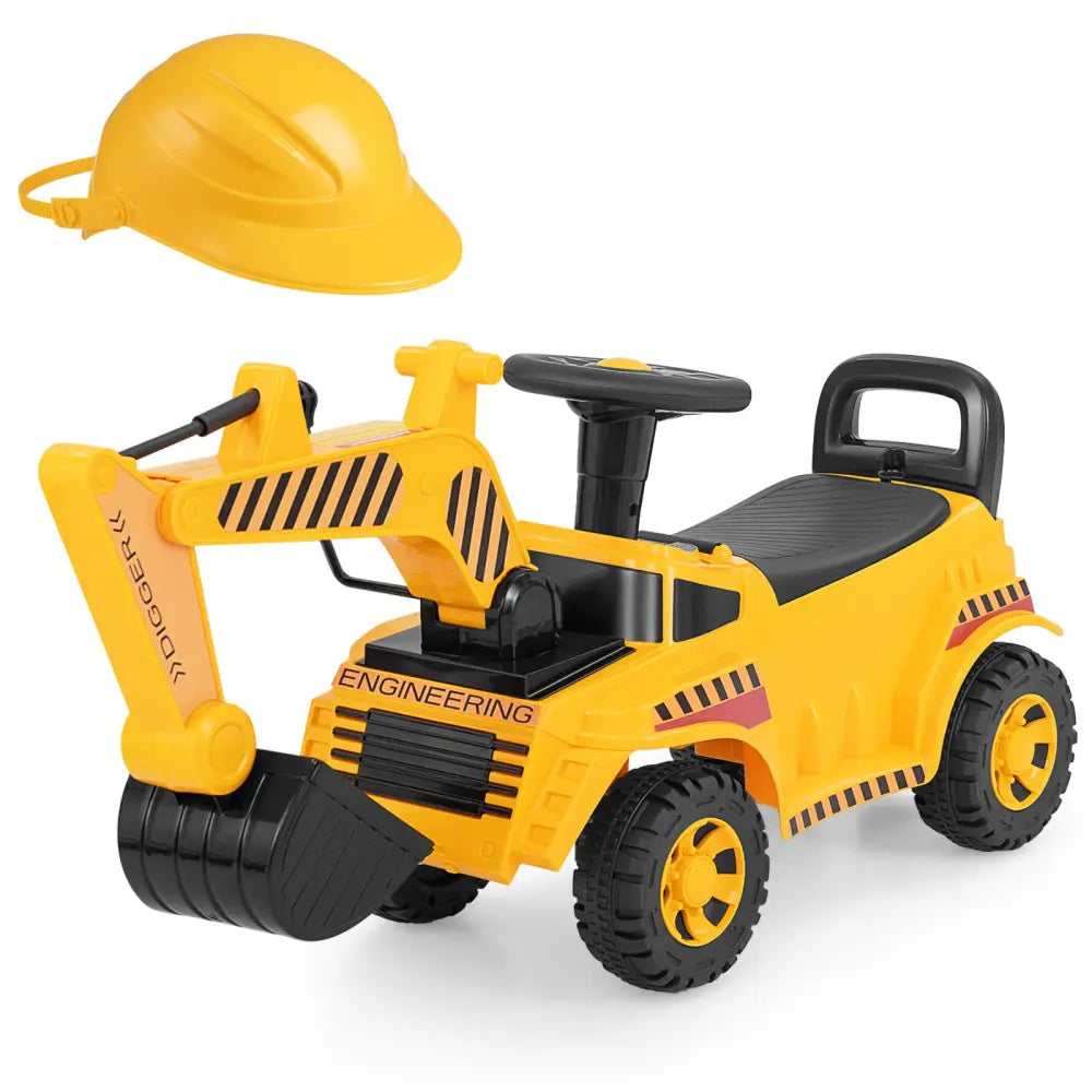 Kids Ride on Excavator with Adjustable Shovel-Yellow - Yellow - Push & Pedal Ride On Toys