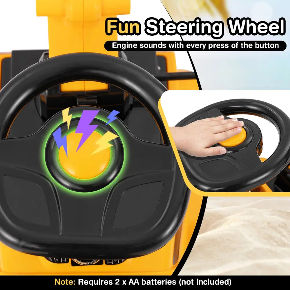 Kids Ride on Excavator with Adjustable Shovel-Yellow - Yellow - Push & Pedal Ride On Toys