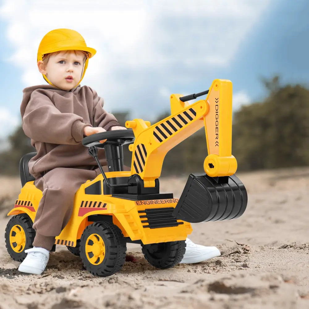 Kids Ride on Excavator with Adjustable Shovel-Yellow - Yellow - Push & Pedal Ride On Toys